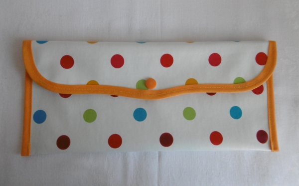 Oilcloth cutlery bag colorful dots orange